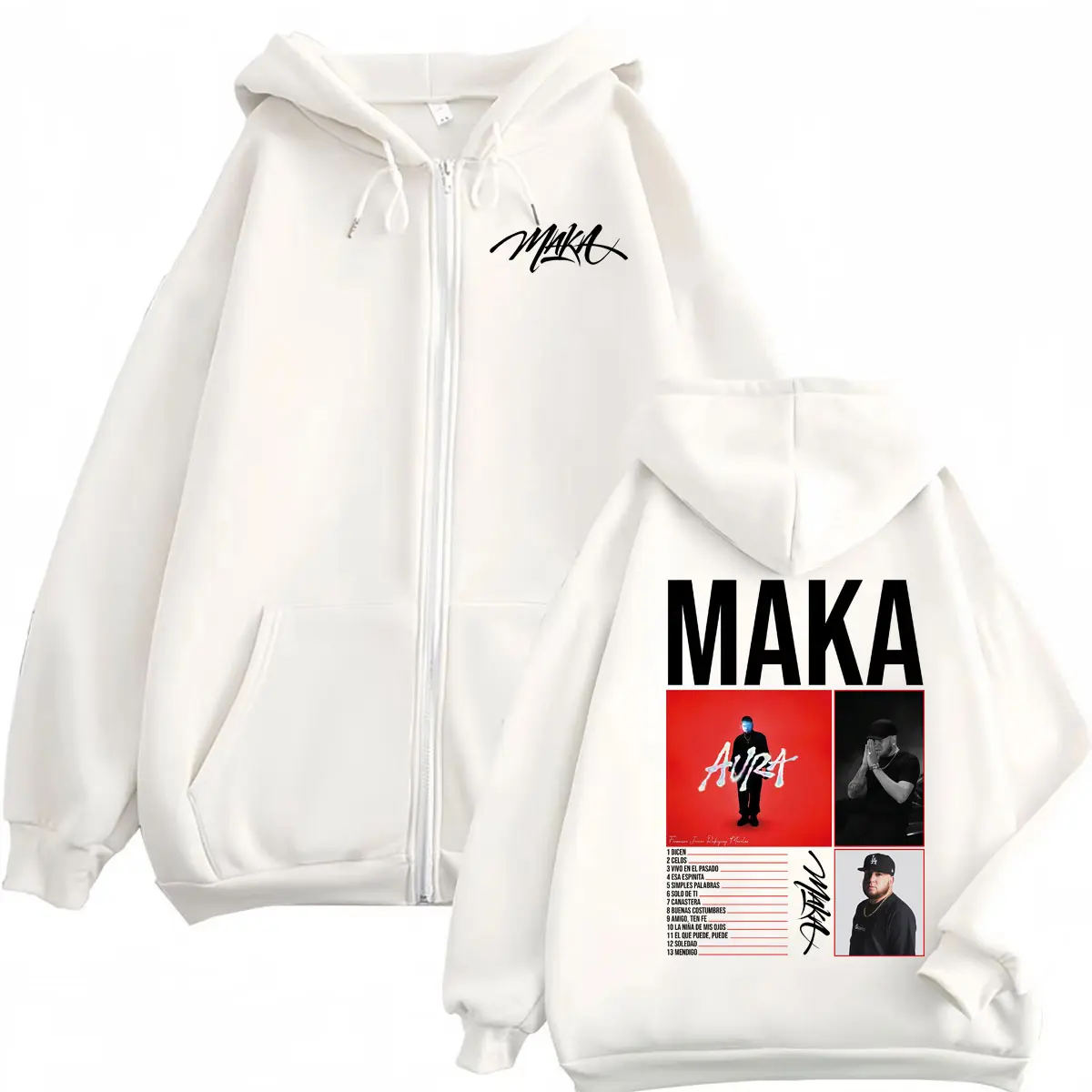 Rapper Maka Aura Tour 2025 Zipper Hoodies Fashion Hip Hop Zip Up Hooded Sweatshirts Men's Women's Harajuku Pop Music Pullovers