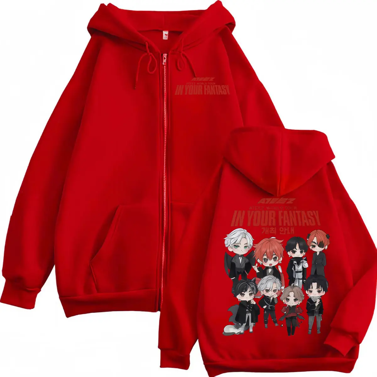 Kpop ATEEZ 2025 World Tour in Your Fantasy Zipper Hoodie Fashion Cartoon Graphic Zip Up Sweatshirts Men Women Casual Pullovers