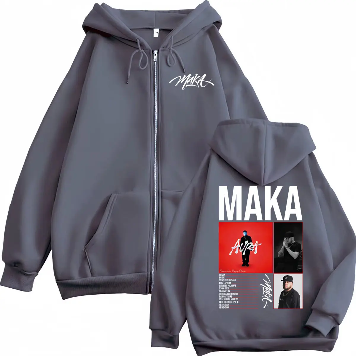 Rapper Maka Aura Tour 2025 Zipper Hoodies Fashion Hip Hop Zip Up Hooded Sweatshirts Men's Women's Harajuku Pop Music Pullovers