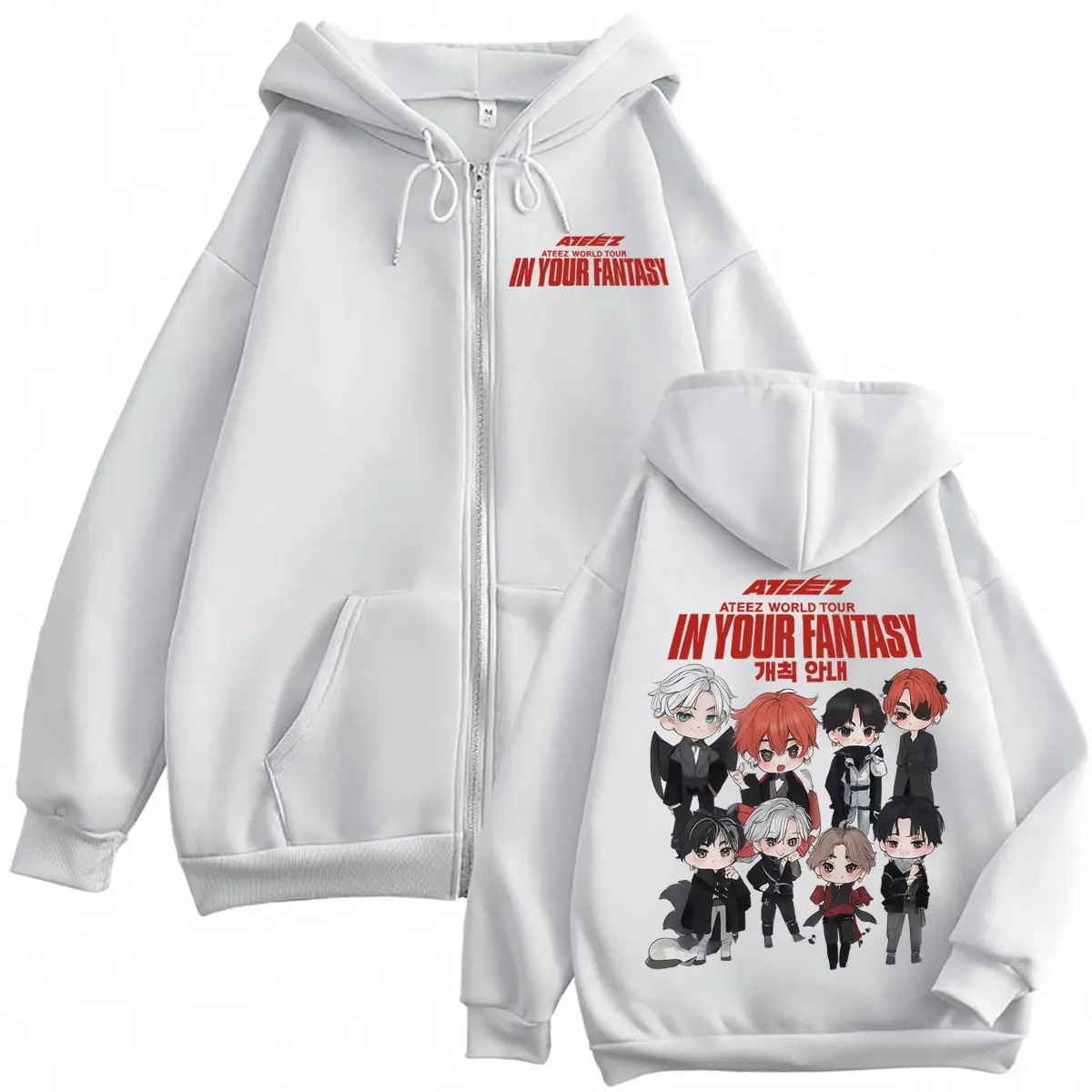 Kpop ATEEZ 2025 World Tour in Your Fantasy Zipper Hoodie Fashion Cartoon Graphic Zip Up Sweatshirts Men Women Casual Pullovers