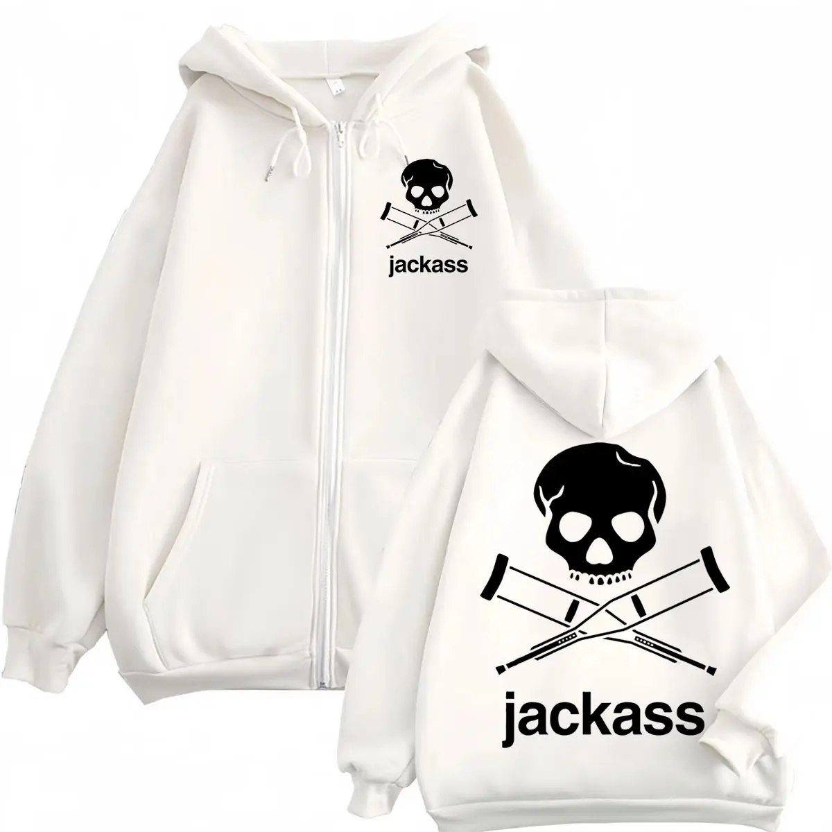 Jackass Logo Double Sided Print Zipper Hoodie High Quality Fashion Zip Up Hooded Sweatshirt Men Women Casual Oversized Pullovers