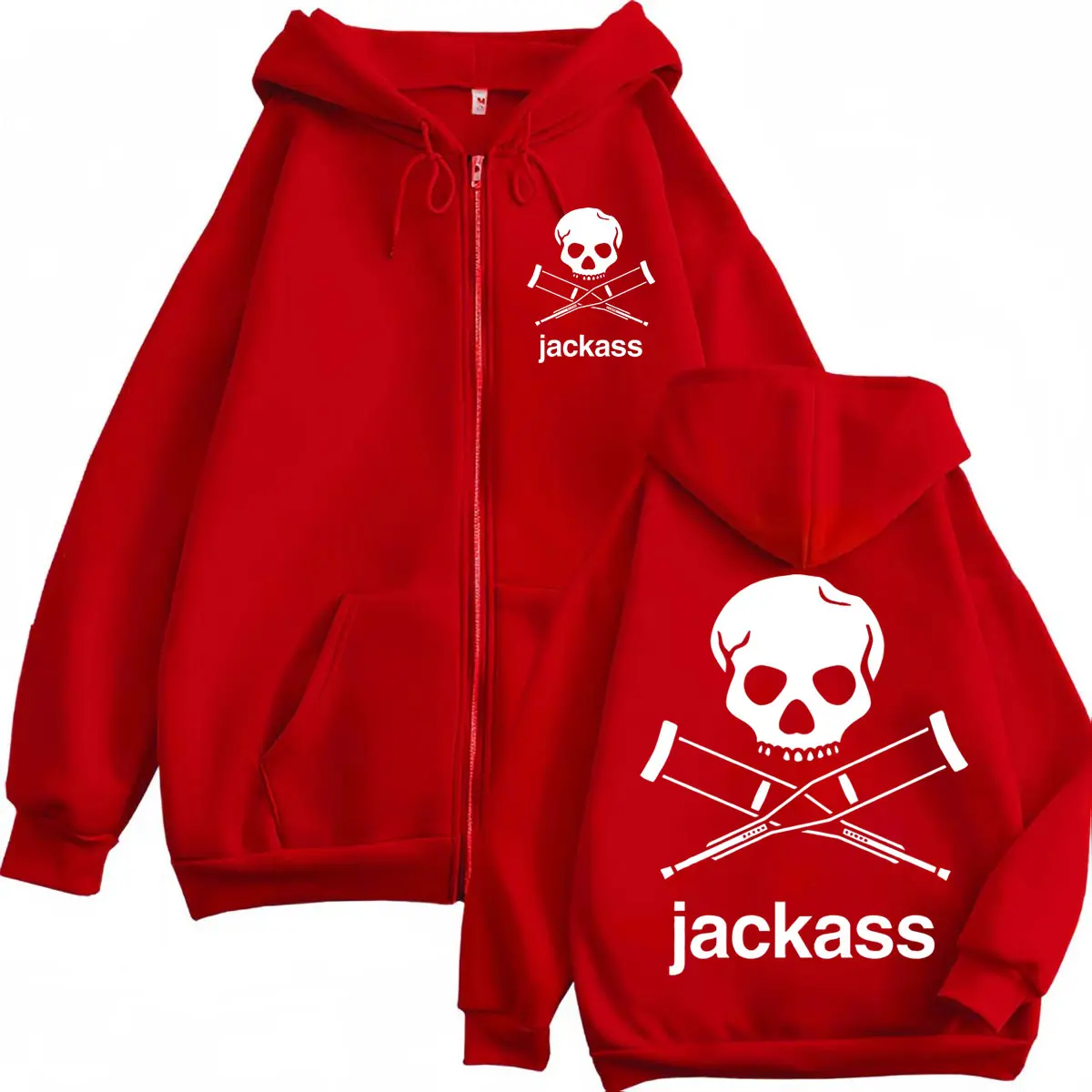 Jackass Logo Double Sided Print Zipper Hoodie High Quality Fashion Zip Up Hooded Sweatshirt Men Women Casual Oversized Pullovers