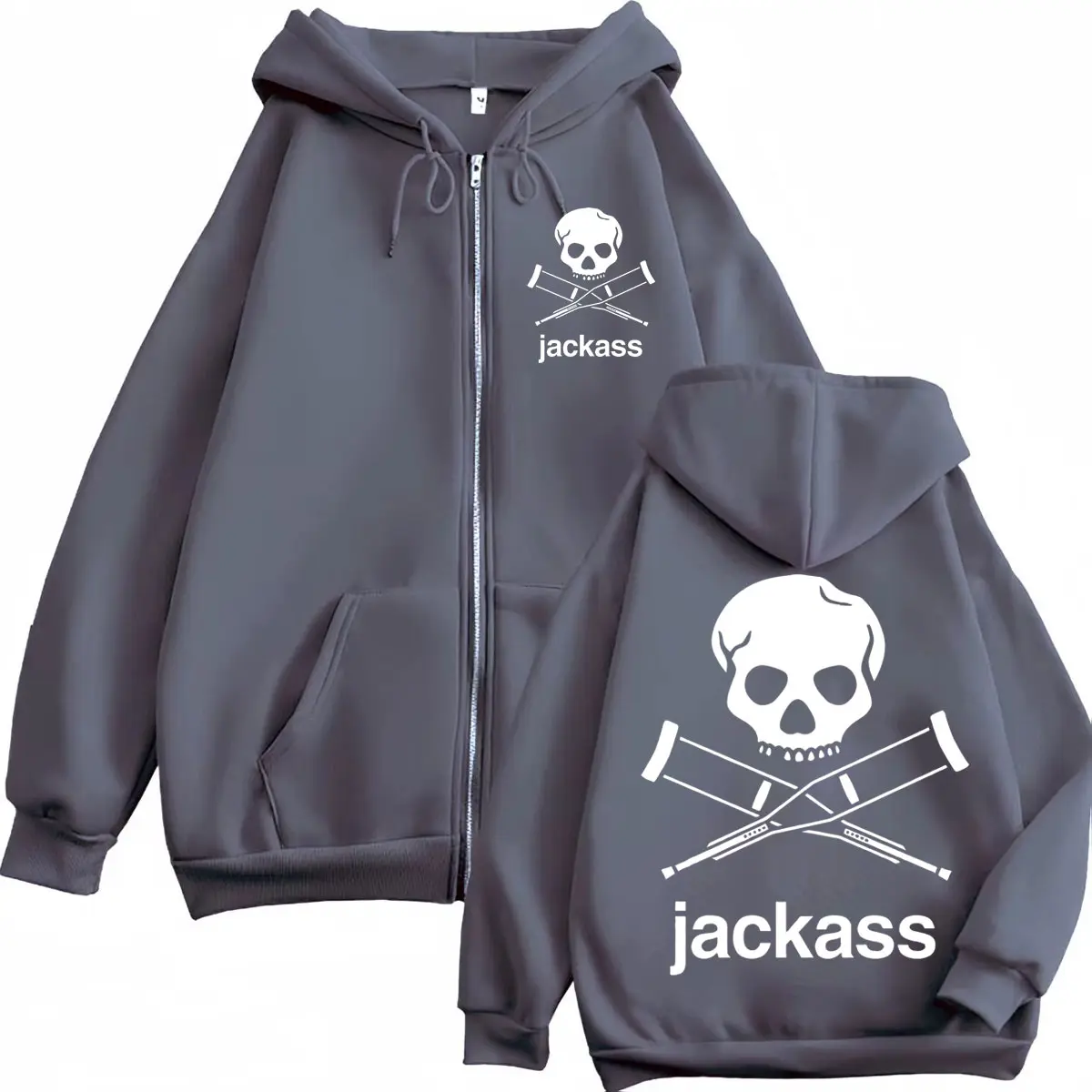 Jackass Logo Double Sided Print Zipper Hoodie High Quality Fashion Zip Up Hooded Sweatshirt Men Women Casual Oversized Pullovers