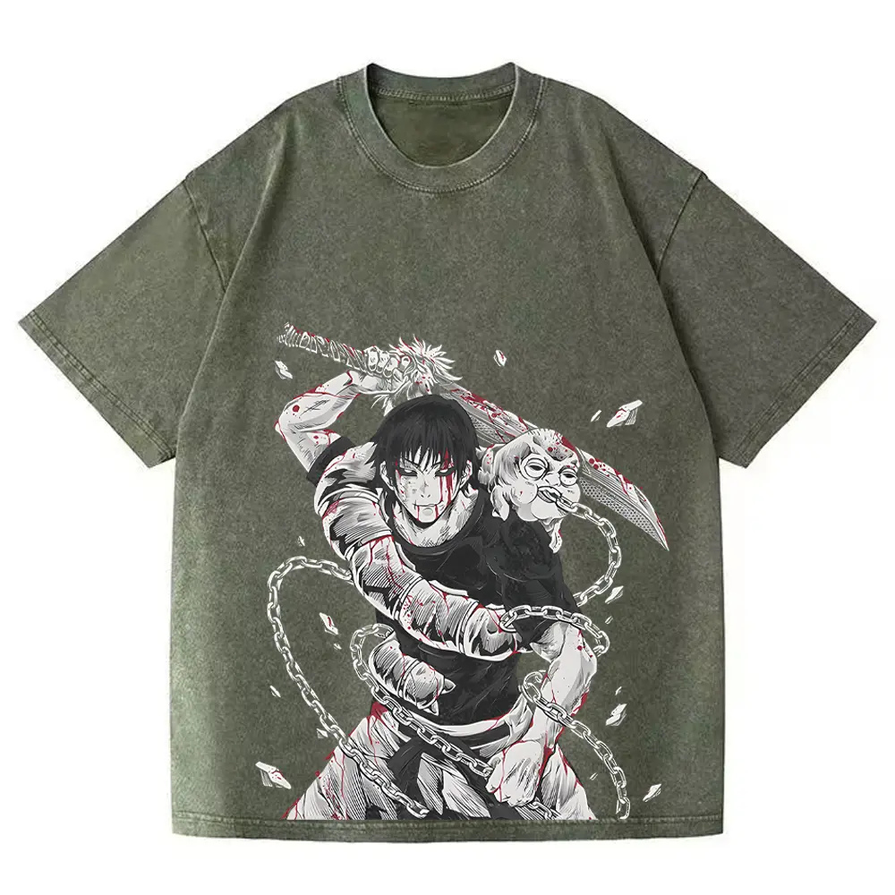 Men's Jujutsu Kaisen washed retro T-shirt anime casual summer