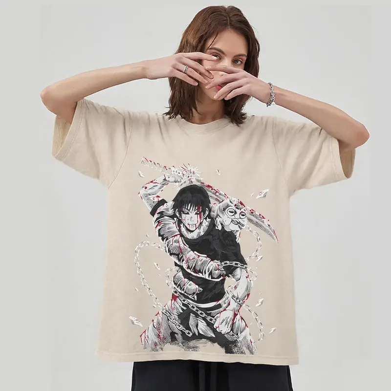 Men's Jujutsu Kaisen washed retro T-shirt anime casual summer