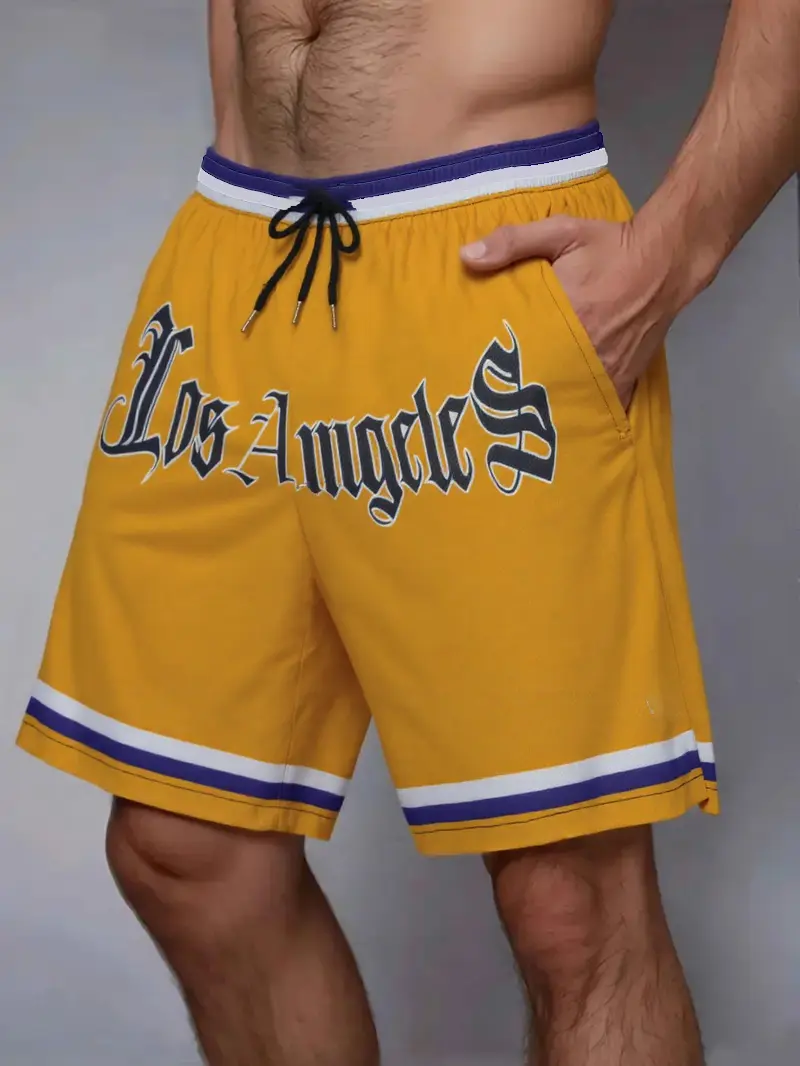 Men's Sports Basketball Los Angeles Printed Shorts Quick Dry Fitness Shorts Summer Fitness Running Casual Breathable Shorts Men