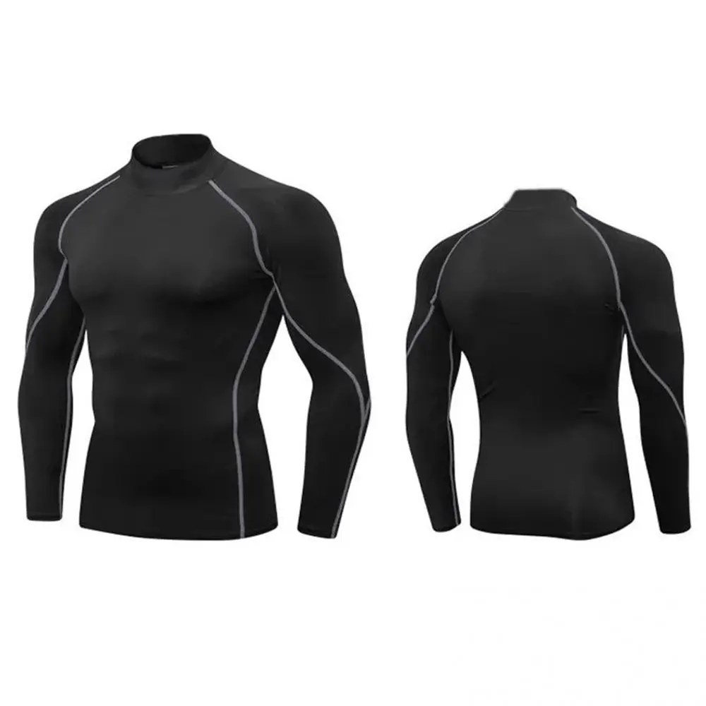 Men's Turtleneck Compression Long Sleeved Sports Fitness Tight T-shirt Running Casual Quick dry Long-Sleeved Spring and Autumn