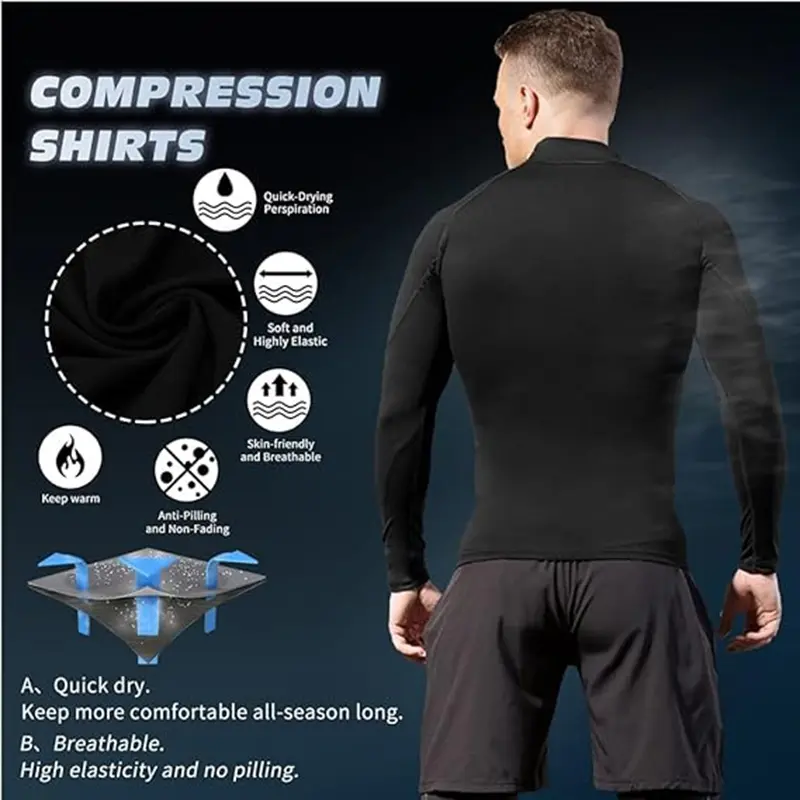 Men's Turtleneck Compression Long Sleeved Sports Fitness Tight T-shirt Running Casual Quick dry Long-Sleeved Spring and Autumn