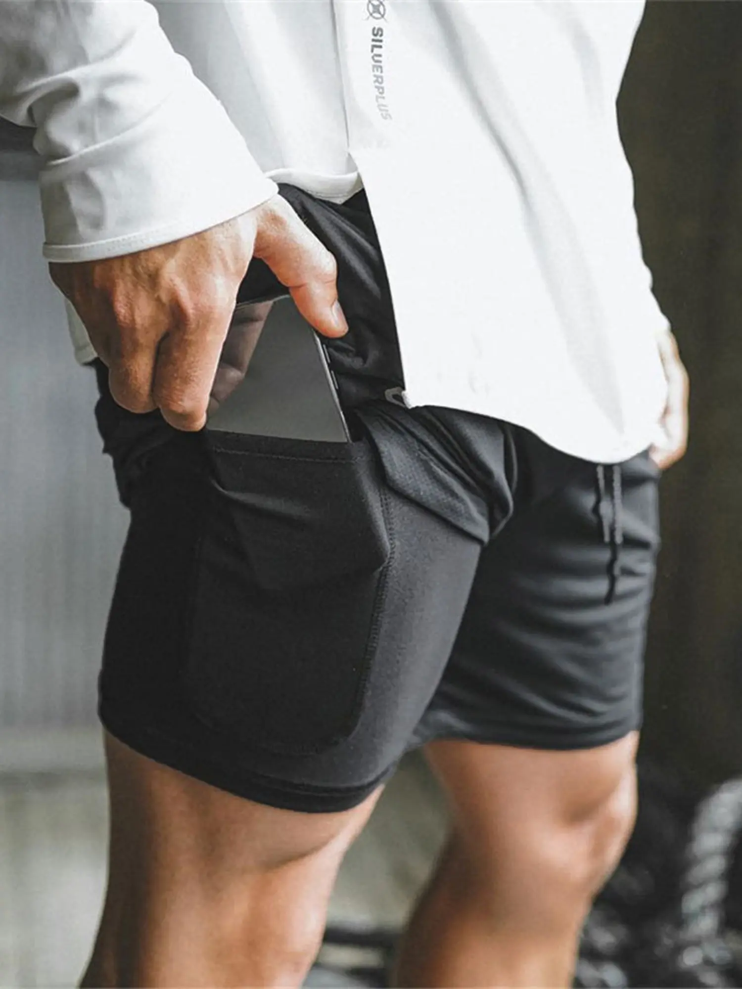 Men's casual fitness outdoor sports double-layer shorts two-piece quick-drying breathable