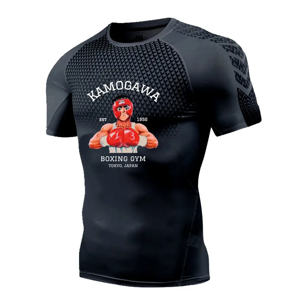 IPPO Anime Compression Shirt Men Boxing Summer Gothic Quick Dry Gym Shirt Sport Running TShirt Short Sleeve Rashgard Tops Tee