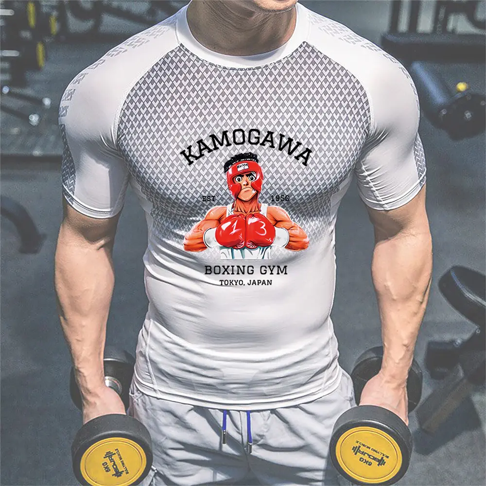 IPPO Anime Compression Shirt Men Boxing Summer Gothic Quick Dry Gym Shirt Sport Running TShirt Short Sleeve Rashgard Tops Tee