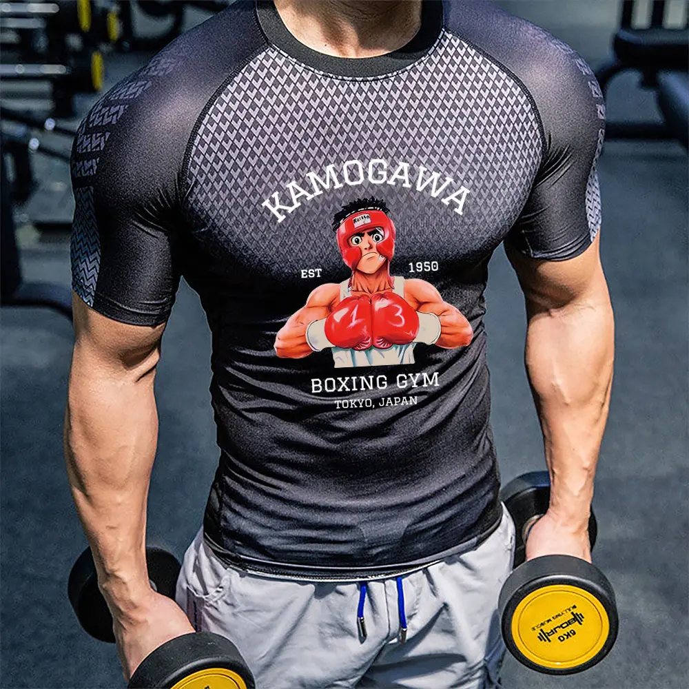 IPPO Anime Compression Shirt Men Boxing Summer Gothic Quick Dry Gym Shirt Sport Running TShirt Short Sleeve Rashgard Tops Tee