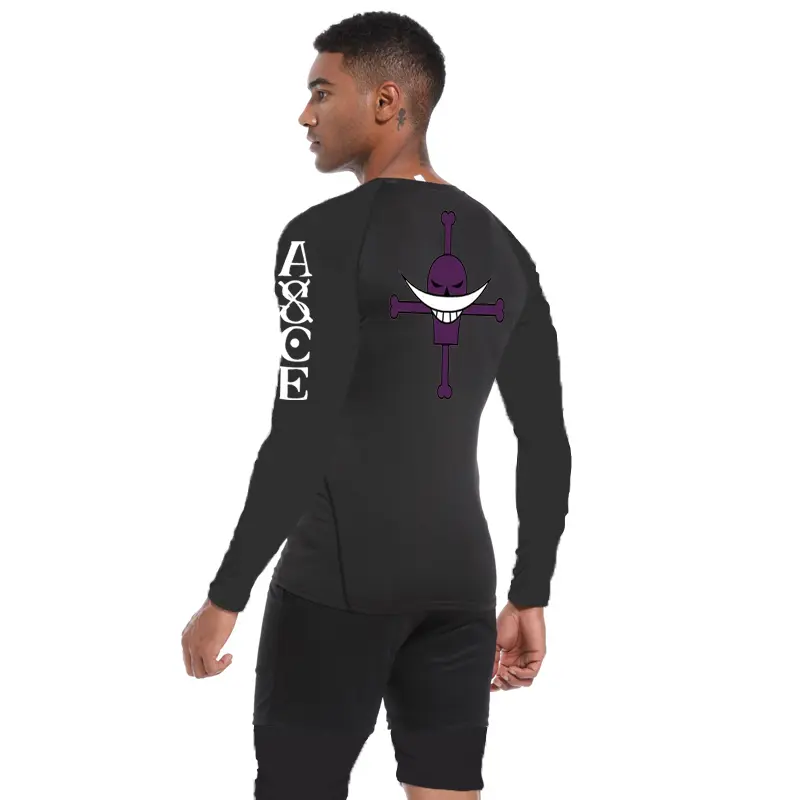 Men's Rash Guard Anime Manga Print Gym Compression Shirts Fitness Quick Dry Rashguard Sport Tops Tees Outdoor Summer SPF 60 Male