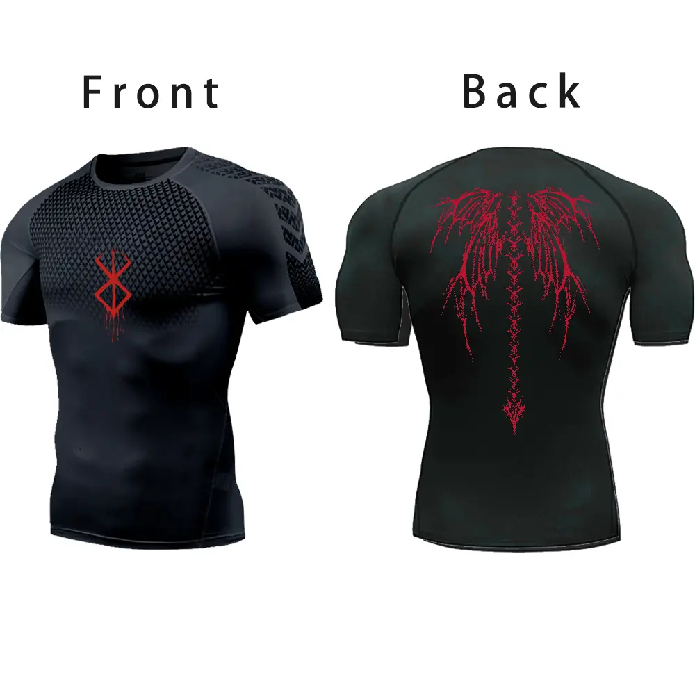 Berserk Anime Compression Shirts Men Fitness Summer Quick Dry Gothic Gym Shirt Sacrifice Print Athletics Tops Tight Elastic