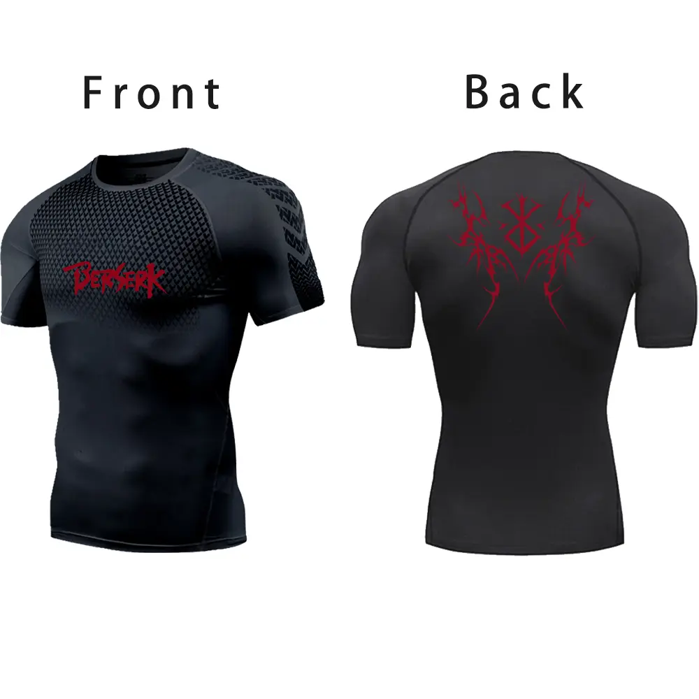 Berserk Anime Compression Shirts Men Fitness Summer Quick Dry Gothic Gym Shirt Sacrifice Print Athletics Tops Tight Elastic