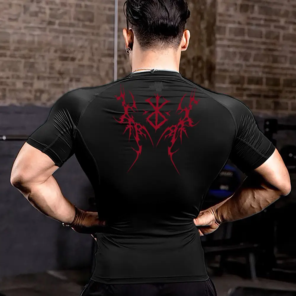 Berserk Anime Compression Shirts Men Fitness Summer Quick Dry Gothic Gym Shirt Sacrifice Print Athletics Tops Tight Elastic