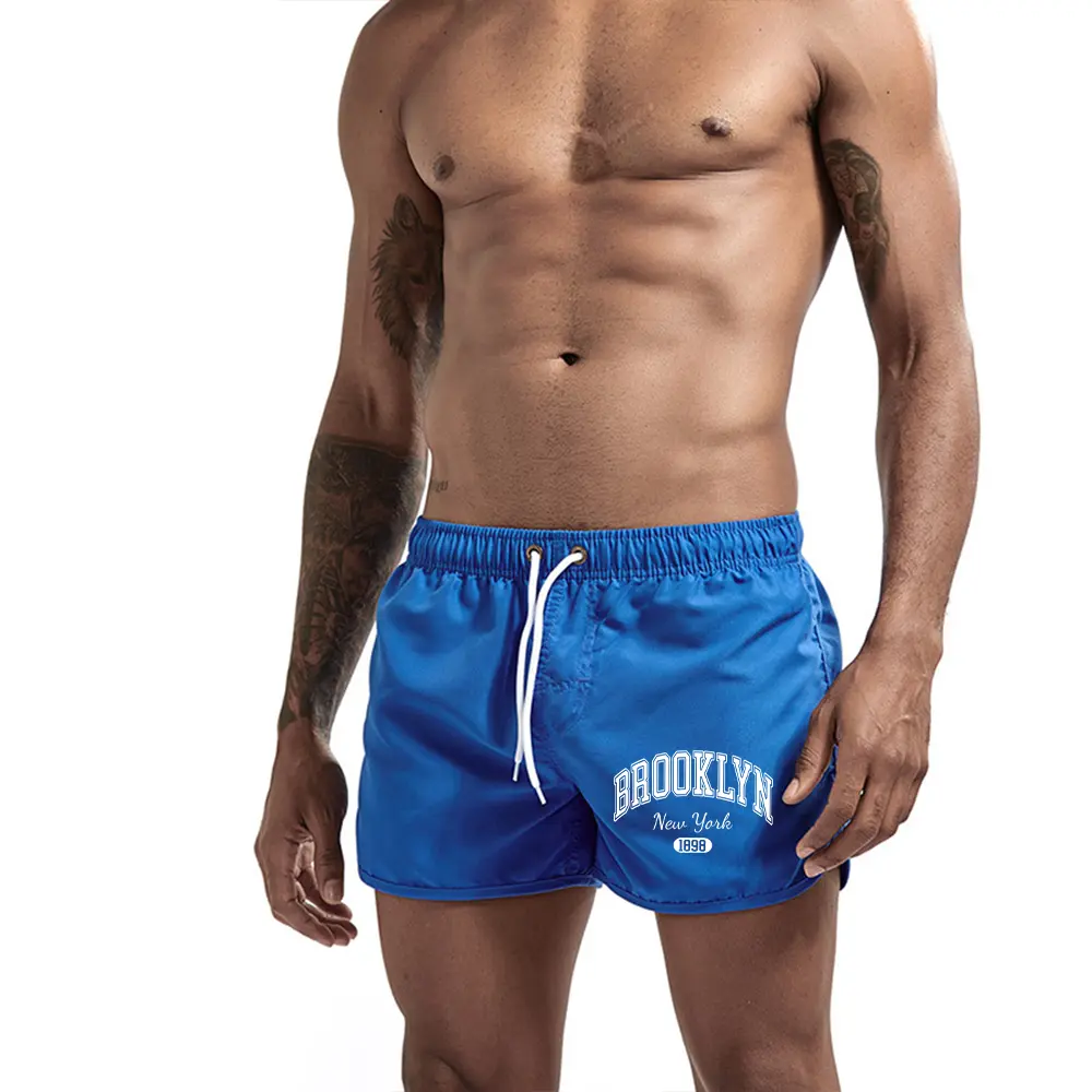 Men's Beach Shorts Printed Brooklyn Swim Trunks Quick Dry Swim Shorts for Men Swimming Surfing Beach Summer 13 Colors S-3XL