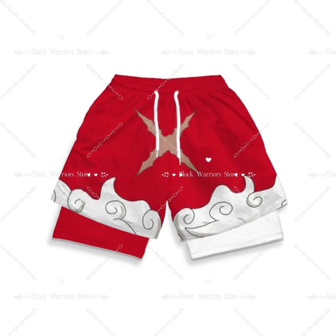 Men Anime Shorts 2 In 1 Bilayer Casual Sport Shorts Quick Dry Running Jogging Performance Shorts Summer