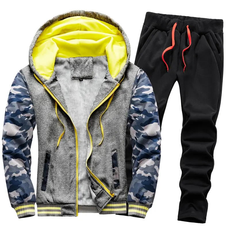 Winter Sports Jacket Pants Suits Men's Coats Trousers Sets Thicken Thermal Hoodies Set Camouflage Tracksuit Sweatshirts