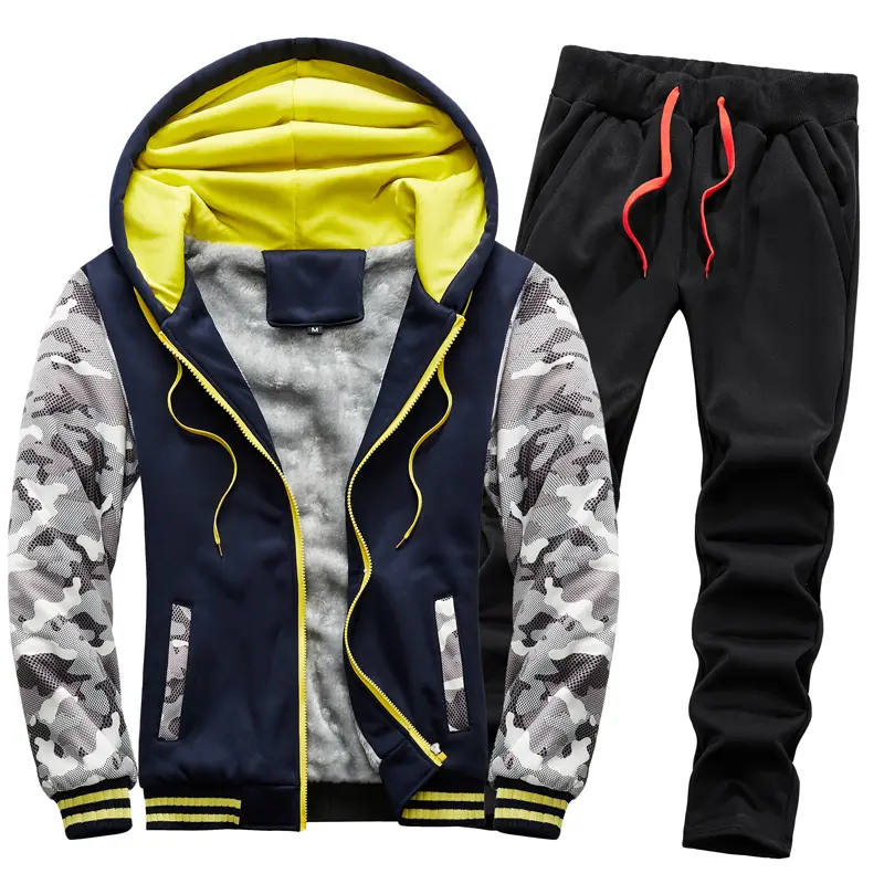 Winter Sports Jacket Pants Suits Men's Coats Trousers Sets Thicken Thermal Hoodies Set Camouflage Tracksuit Sweatshirts