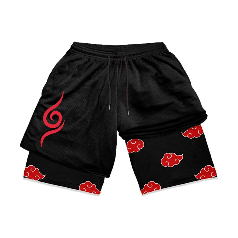 Anime 2-in-1 Double Layer Shorts Printed Sports Fitness Shorts Quick Dry Breathable Running Shorts Summer