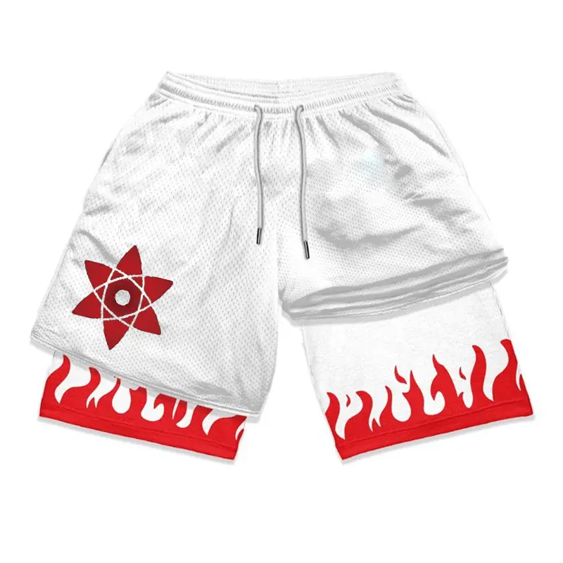 Anime 2-in-1 Double Layer Shorts Printed Sports Fitness Shorts Quick Dry Breathable Running Shorts Summer