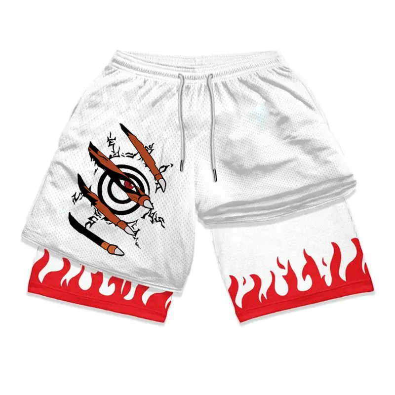 Anime 2-in-1 Double Layer Shorts Printed Sports Fitness Shorts Quick Dry Breathable Running Shorts Summer