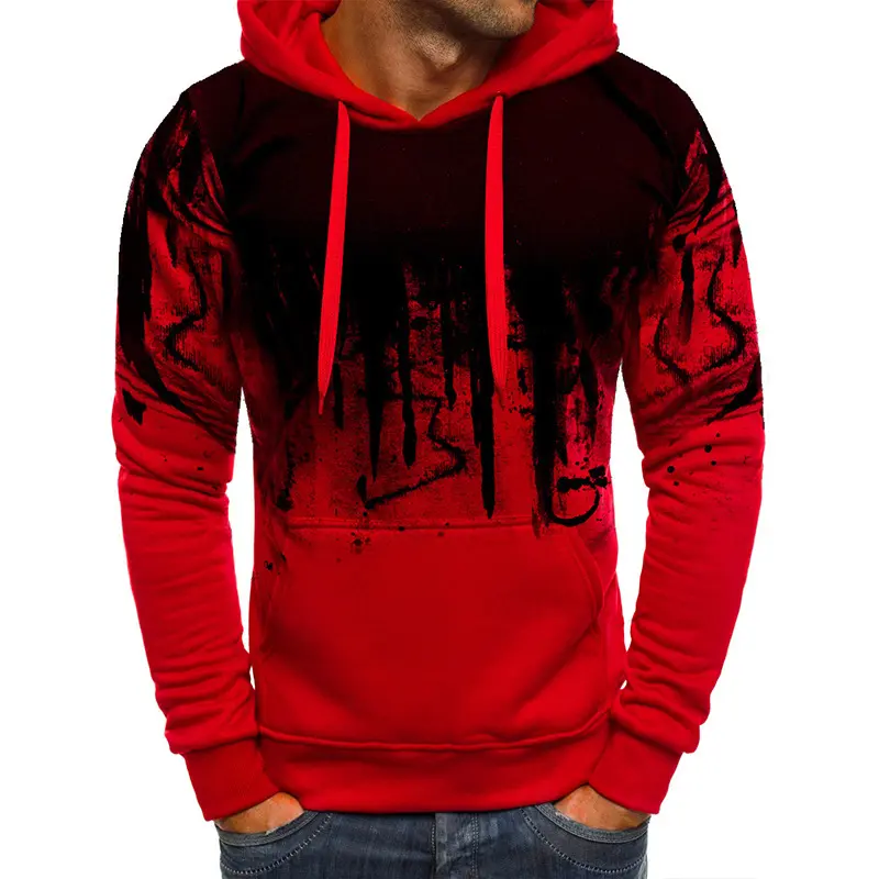 Men's Pullover Hoodie Sweatshirt Gradient Print Daily Fitness Sportswear Basic Casual Hoodies Oversize Sweatshirts Gray White