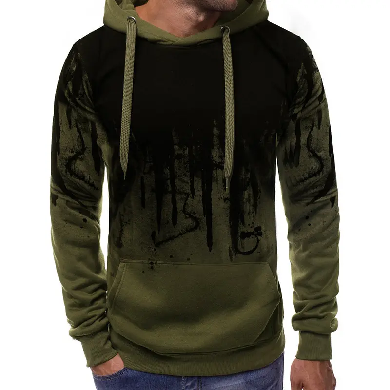 Men's Pullover Hoodie Sweatshirt Gradient Print Daily Fitness Sportswear Basic Casual Hoodies Oversize Sweatshirts Gray White