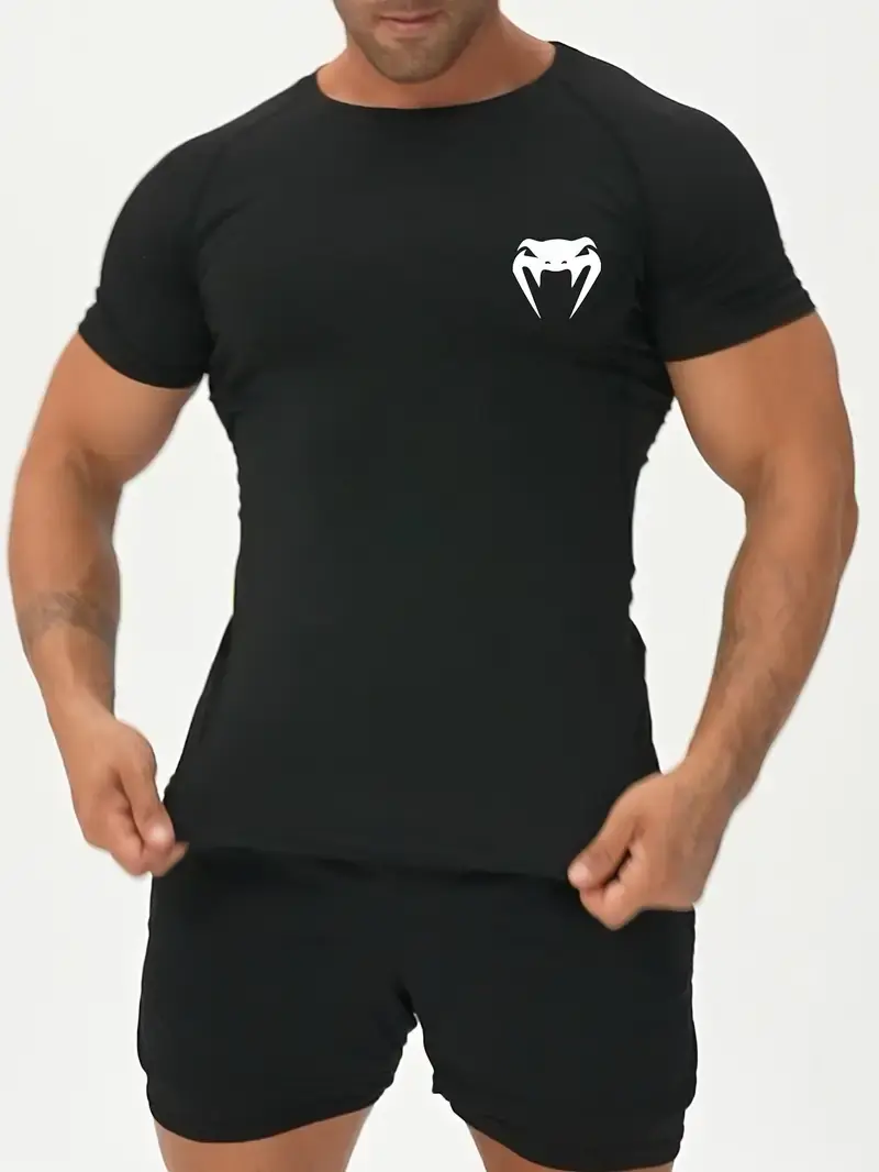 Men's Compression Shirts Fitness Snake Print Gym Shirts Quick Dry Rashguard Short Sleeve Sportswear Jogging Tops Tees Summer