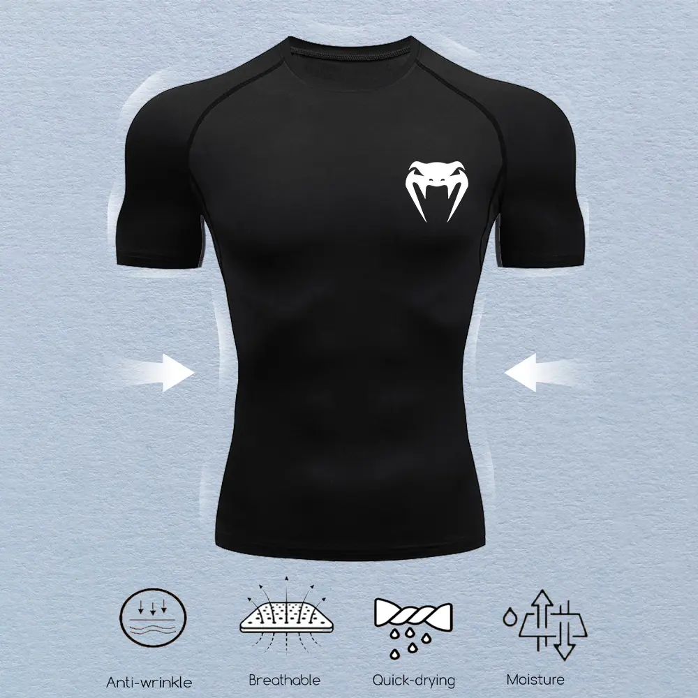 Men's Compression Shirts Fitness Snake Print Gym Shirts Quick Dry Rashguard Short Sleeve Sportswear Jogging Tops Tees Summer