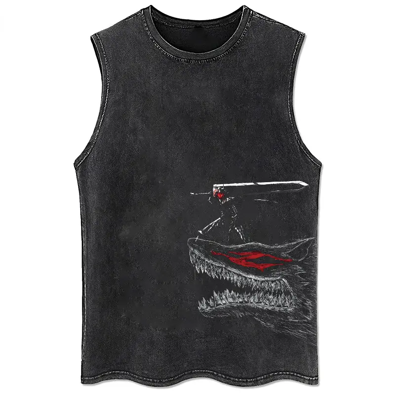 Anime Printed Washed Vest Retro Sports Fitness Casual Short-Sleeved Loose Large Size Summer