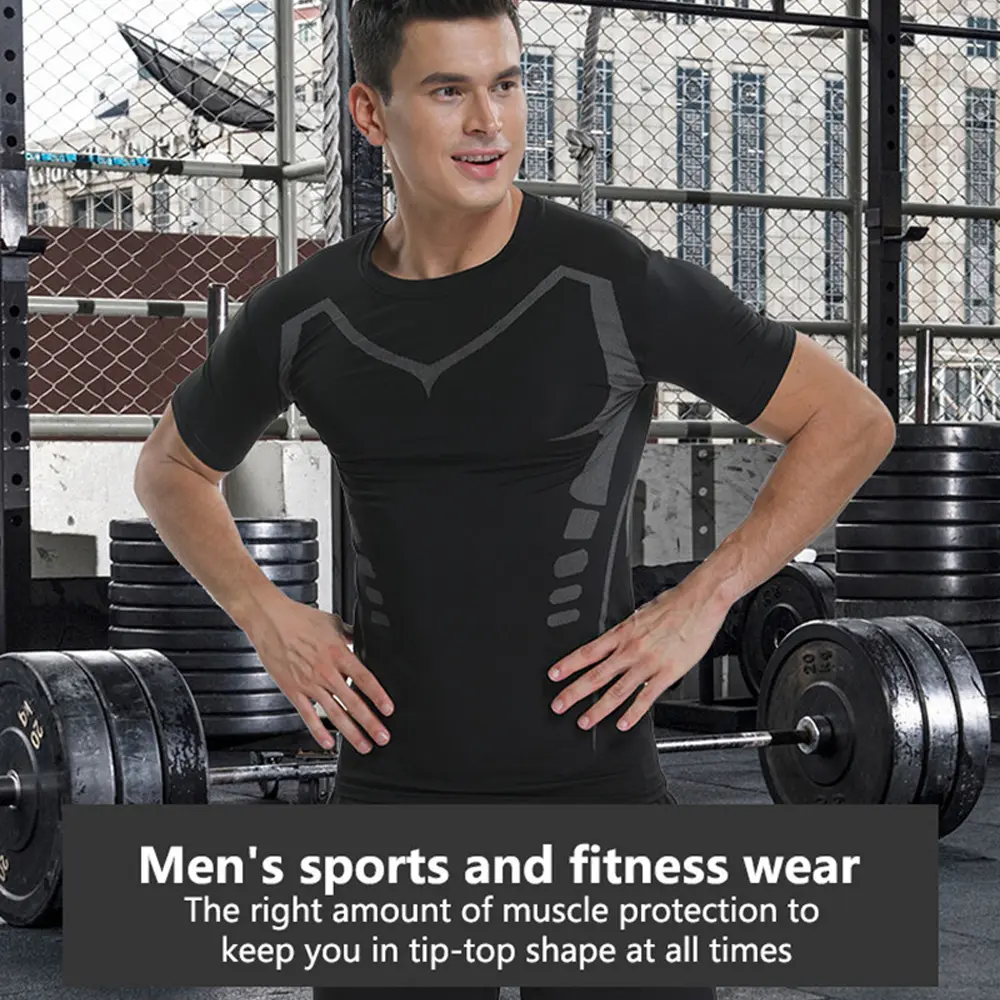 Men's Running Compression Shirts Short Sleeve Sport Gym Tees Fitness Quick Dry Sweatshirt Jogging Tracksuit Athletic Shirt Tops
