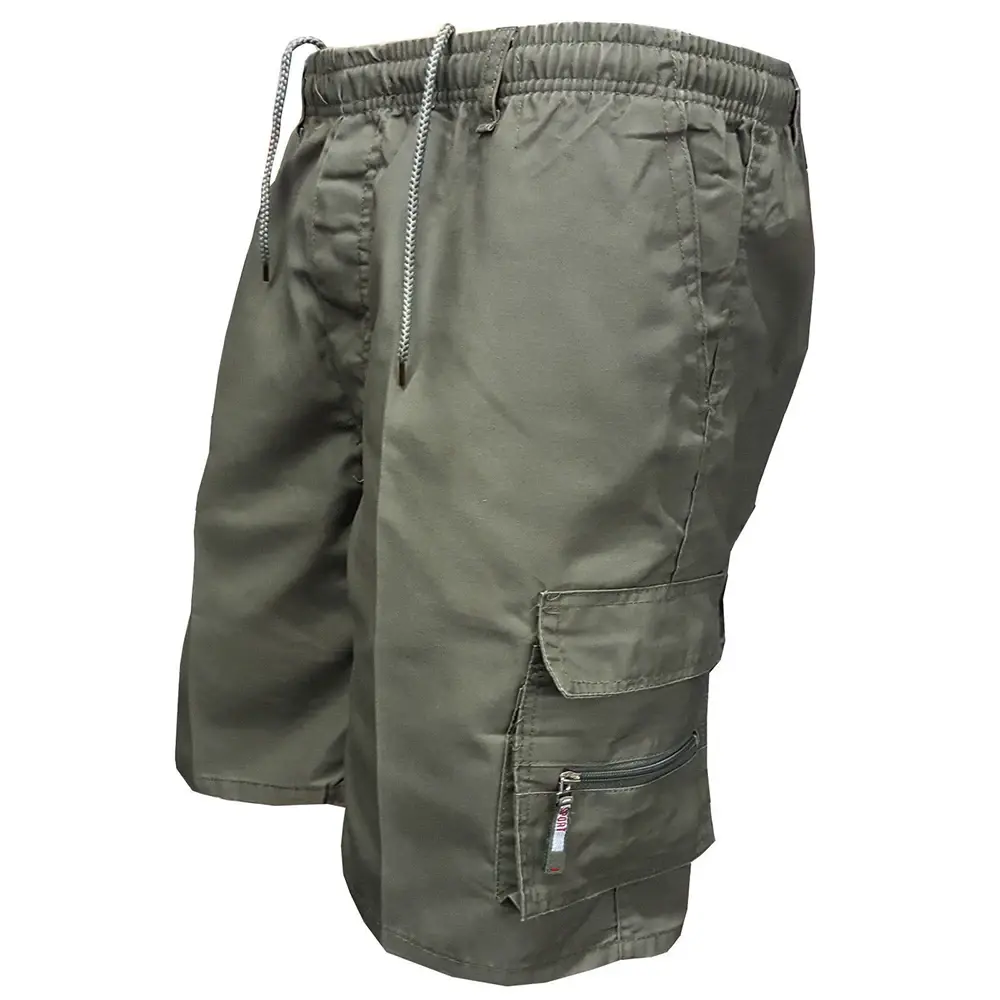 Men's Tactical Shorts Summer Casual Cargo Shorts Knee-length Multi-pockets Elastic Waist Work Hiking Overalls Short Pants Male