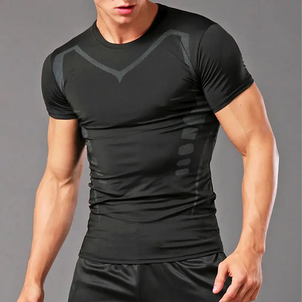 Men's Running Compression Shirts Short Sleeve Sport Gym Tees Fitness Quick Dry Sweatshirt Jogging Tracksuit Athletic Shirt Tops