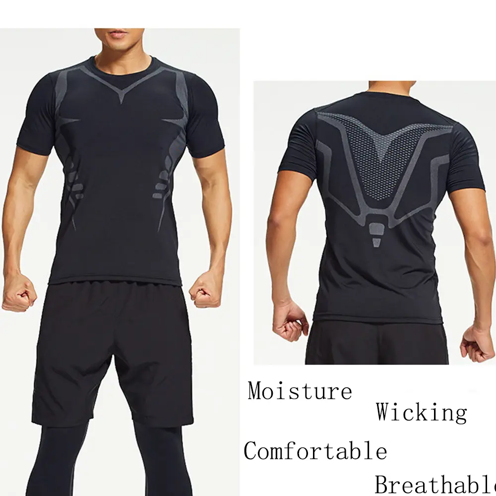 Men's Running Compression Shirts Short Sleeve Sport Gym Tees Fitness Quick Dry Sweatshirt Jogging Tracksuit Athletic Shirt Tops