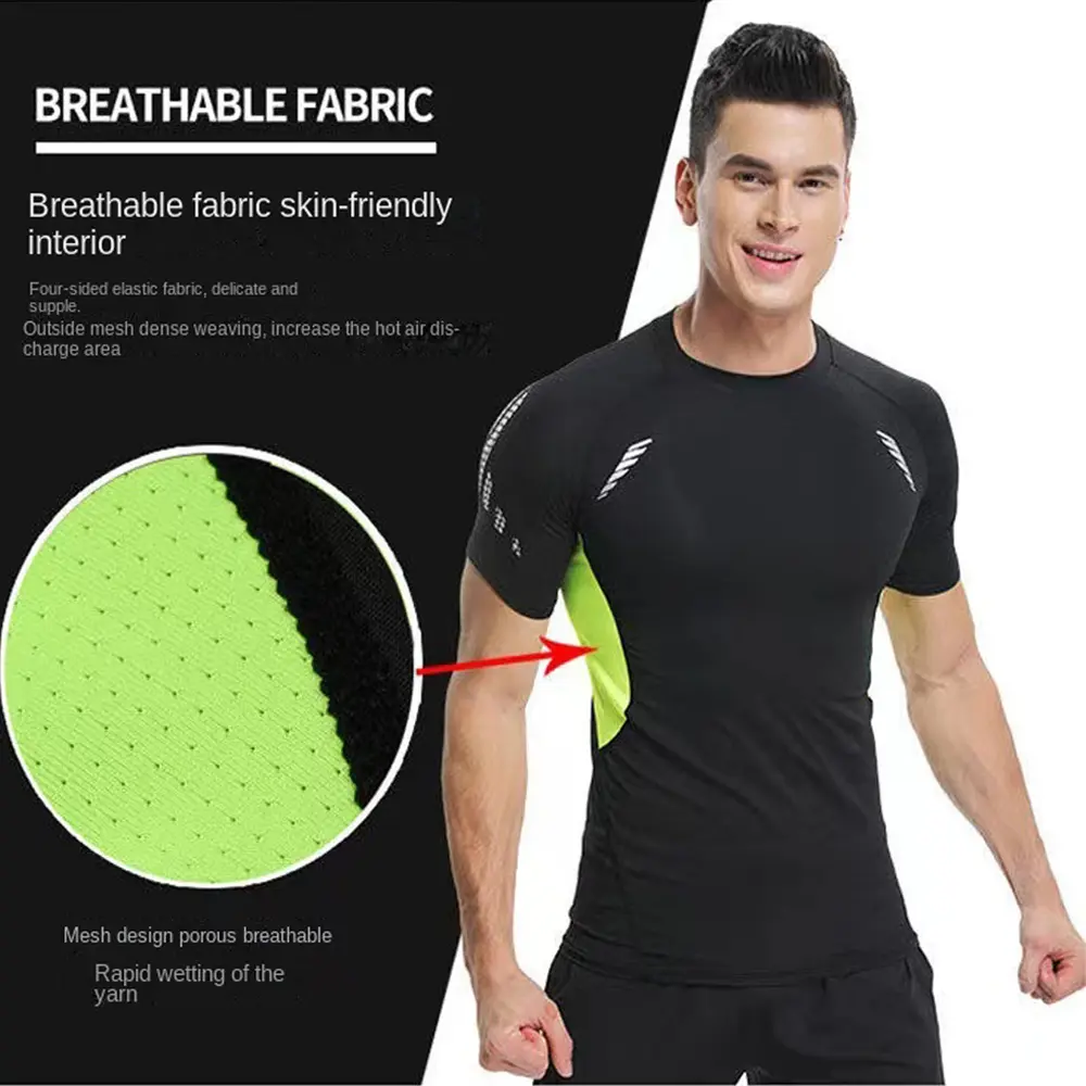 Men's Running Compression Shirts Short Sleeve Sport Gym Tees Fitness Quick Dry Sweatshirt Jogging Tracksuit Athletic Shirt Tops