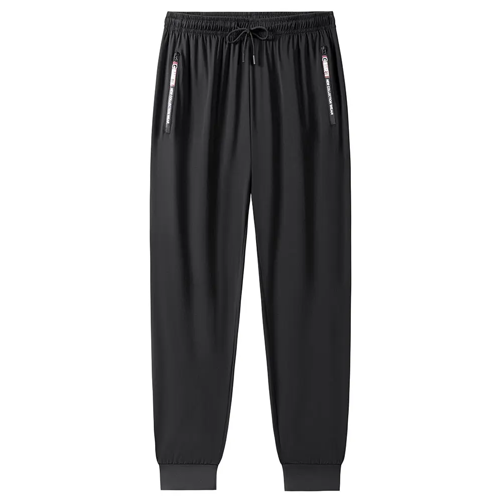 Ice Silk Summer Pants Quick Drying Sweatpant Male Fashion Lightweight Zipper Pocket Thin Elastic Trouser