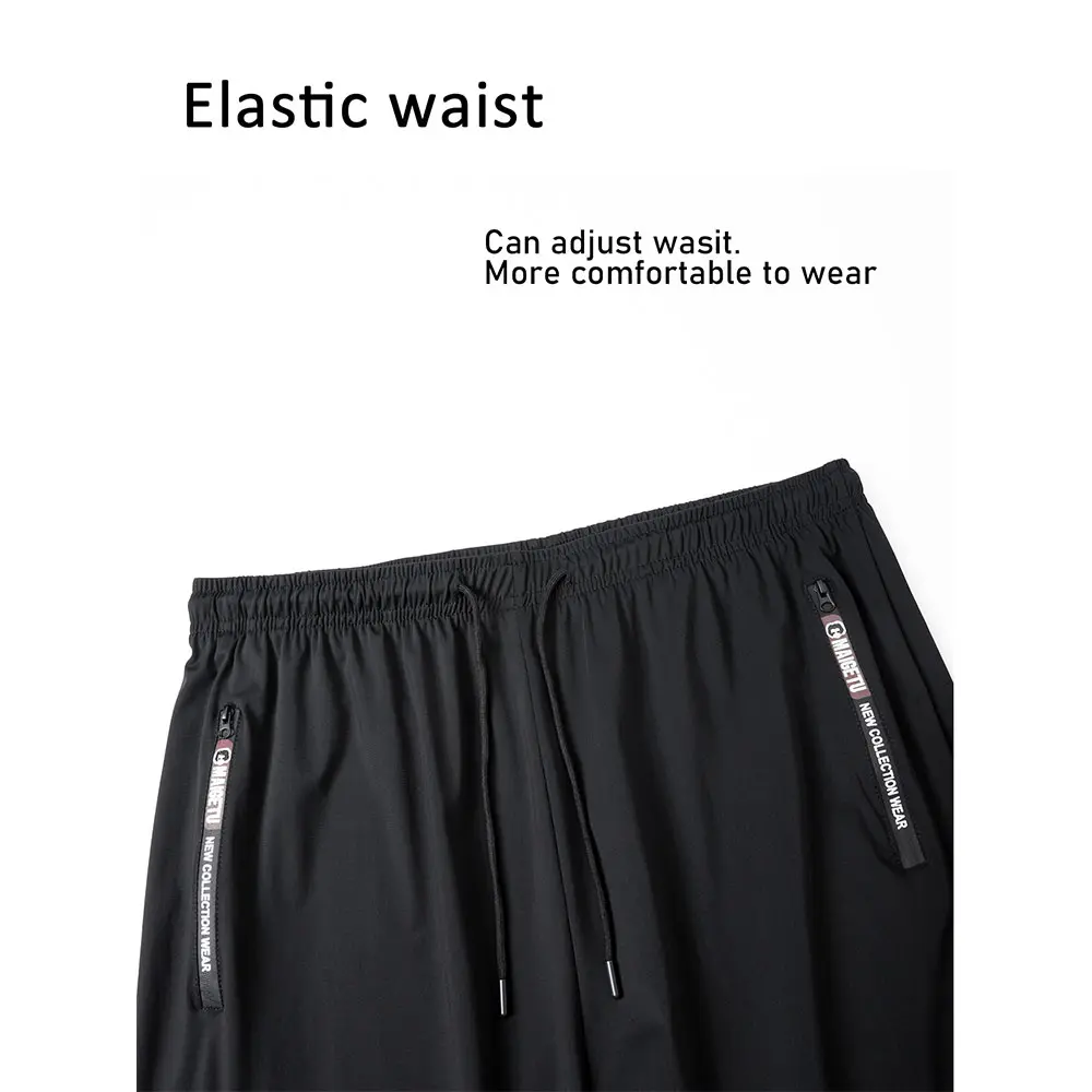 Ice Silk Summer Pants Quick Drying Sweatpant Male Fashion Lightweight Zipper Pocket Thin Elastic Trouser