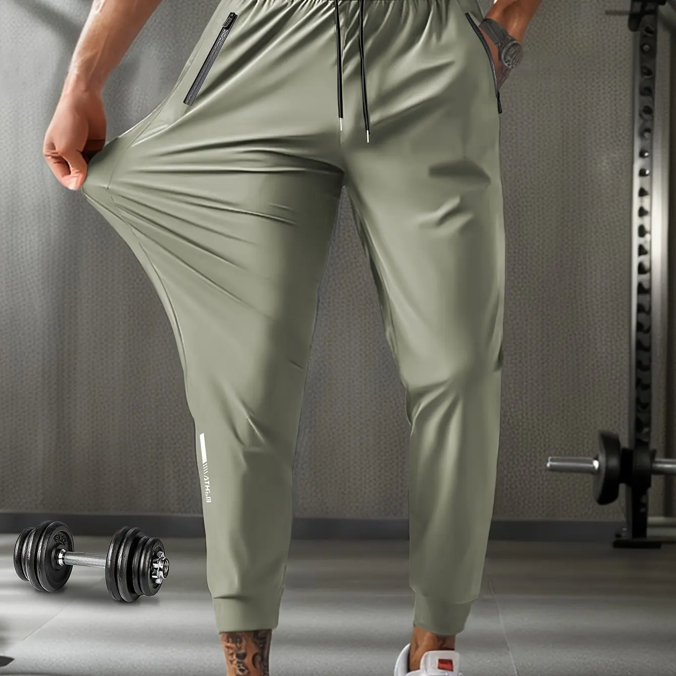 Men's summer quick-drying ice silk men's trousers ultra-thin breathable sweat-absorbent casual sports fitness trousers
