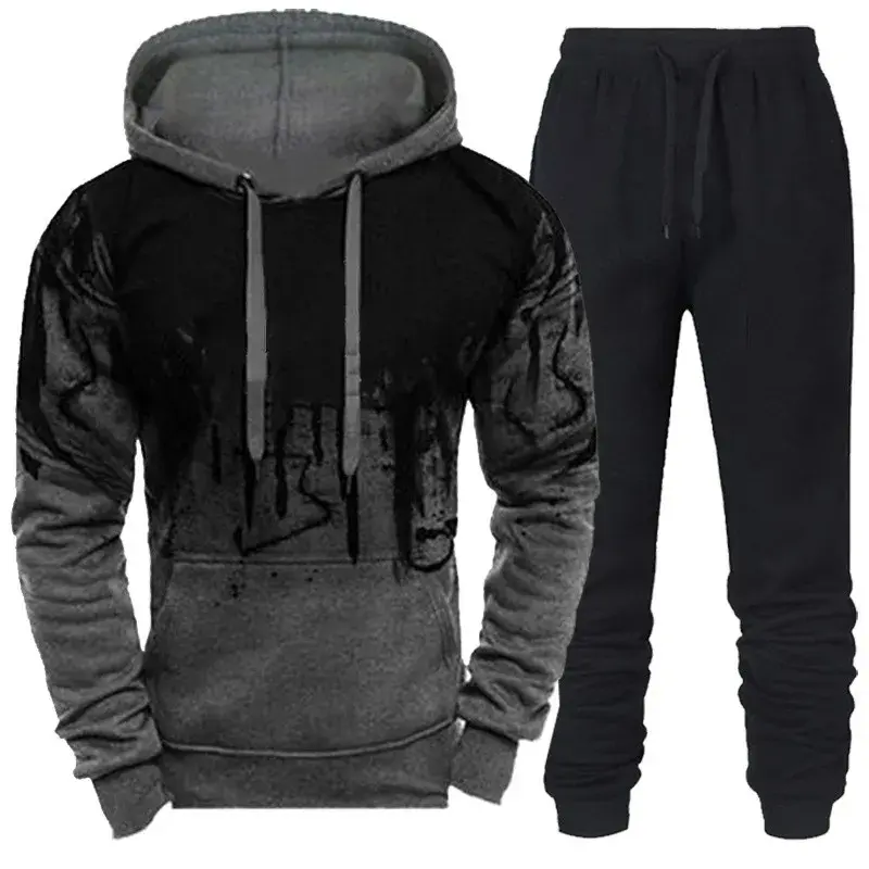 Men's Casual Tracksuits Set Autumn Winter Casual Hoodies+Sweatpants 2PCS Trendy Streetwear Matching Sets Sweatershirts Pants