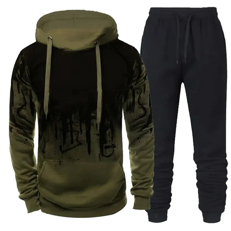 Men's Casual Tracksuits Set Autumn Winter Casual Hoodies+Sweatpants 2PCS Trendy Streetwear Matching Sets Sweatershirts Pants