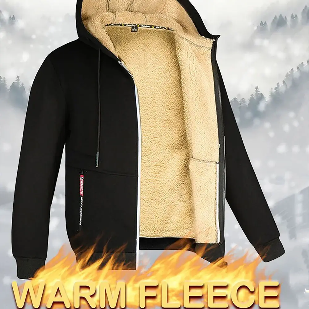 Winter Thicke Jacket Men's Lambwool Hoodies Warm Zipper Sweatshirts Loose Casual Printing Zip Up Jackets Long Sleeve Cardigan