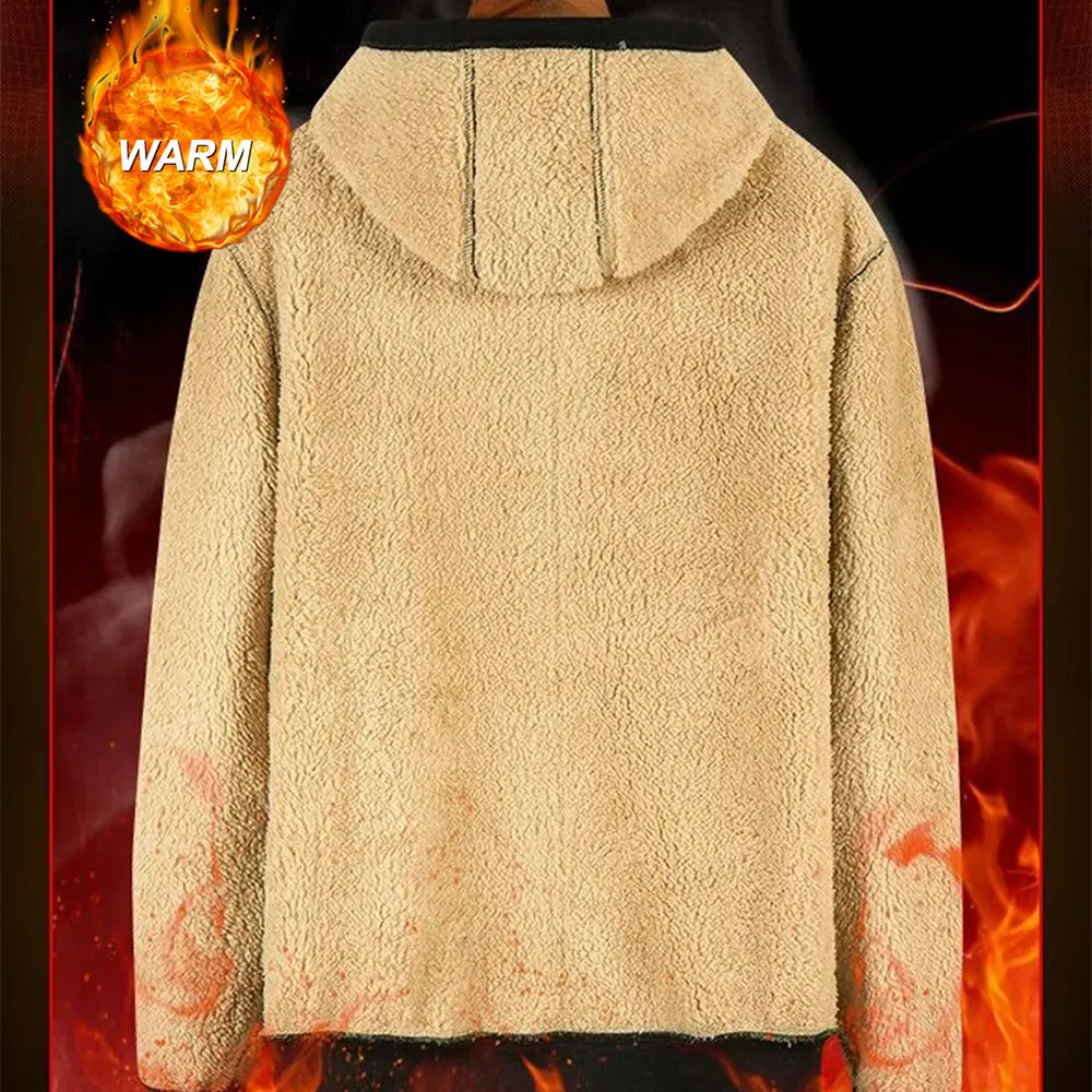 Winter Thicke Jacket Men's Lambwool Hoodies Warm Zipper Sweatshirts Loose Casual Printing Zip Up Jackets Long Sleeve Cardigan