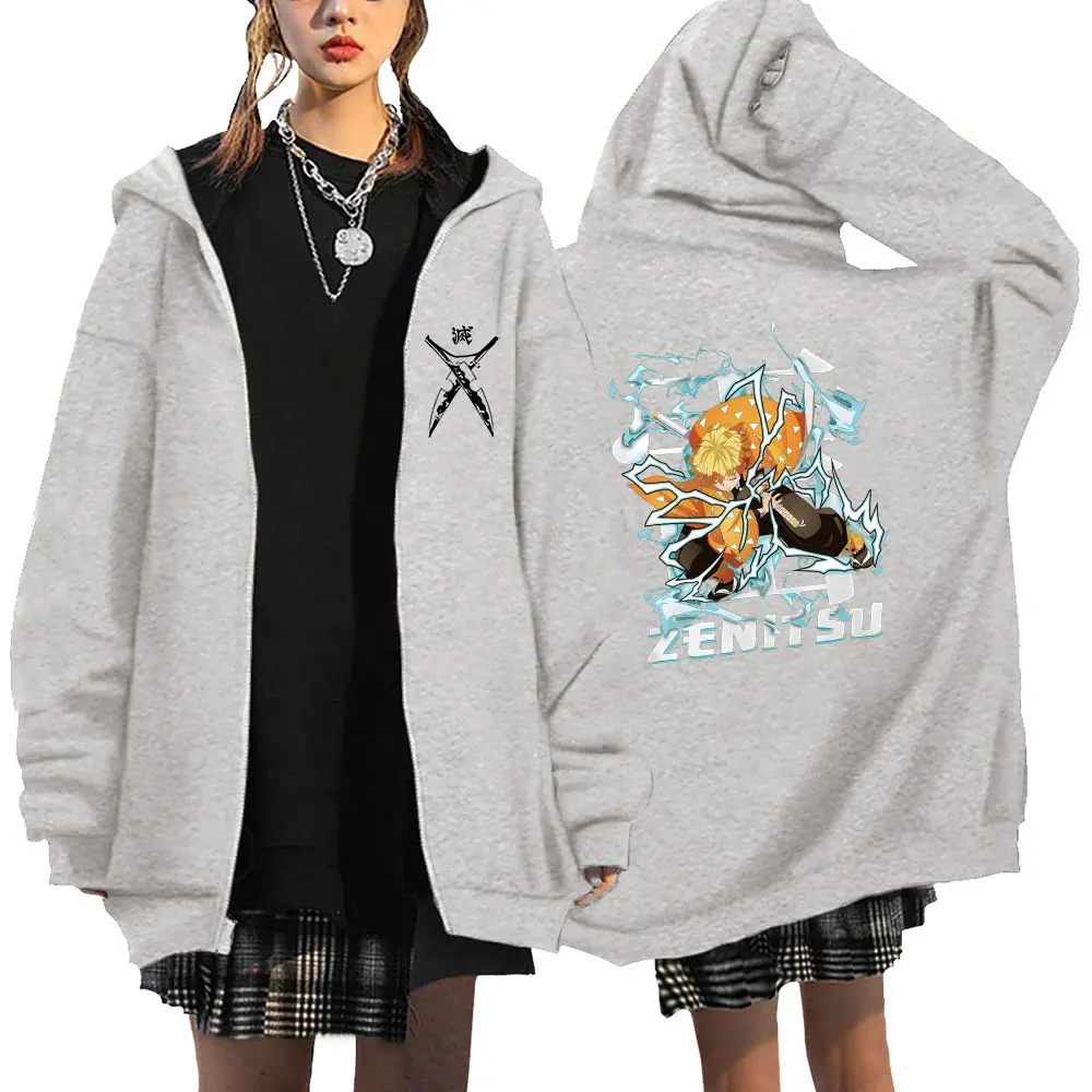Unisex Zipper Sweatshirt Streetwear Oversized Japanese Anime Prints Graphic Zip-Up Hoodie Autumn And Winter Hoodie Harajuku Coat