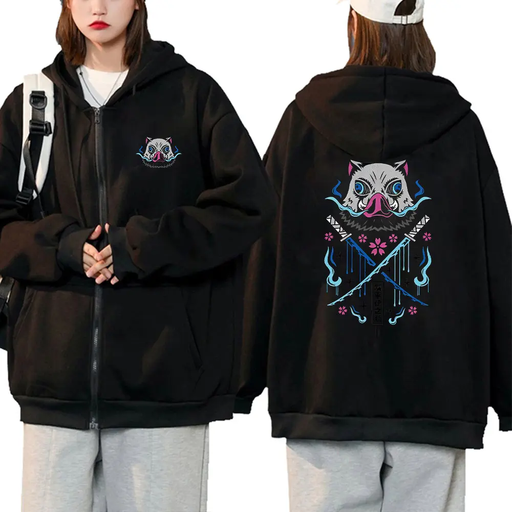 Unisex Zipper Sweatshirt Streetwear Oversized Japanese Anime Prints Graphic Zip-Up Hoodie Autumn And Winter Hoodie Harajuku Coat