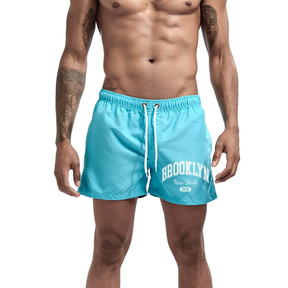 Brooklyn Printed Swim Trunks Quick Dry Beach Shorts Men's Swimming Surfing Beach Pool Party Summer 12 Colors