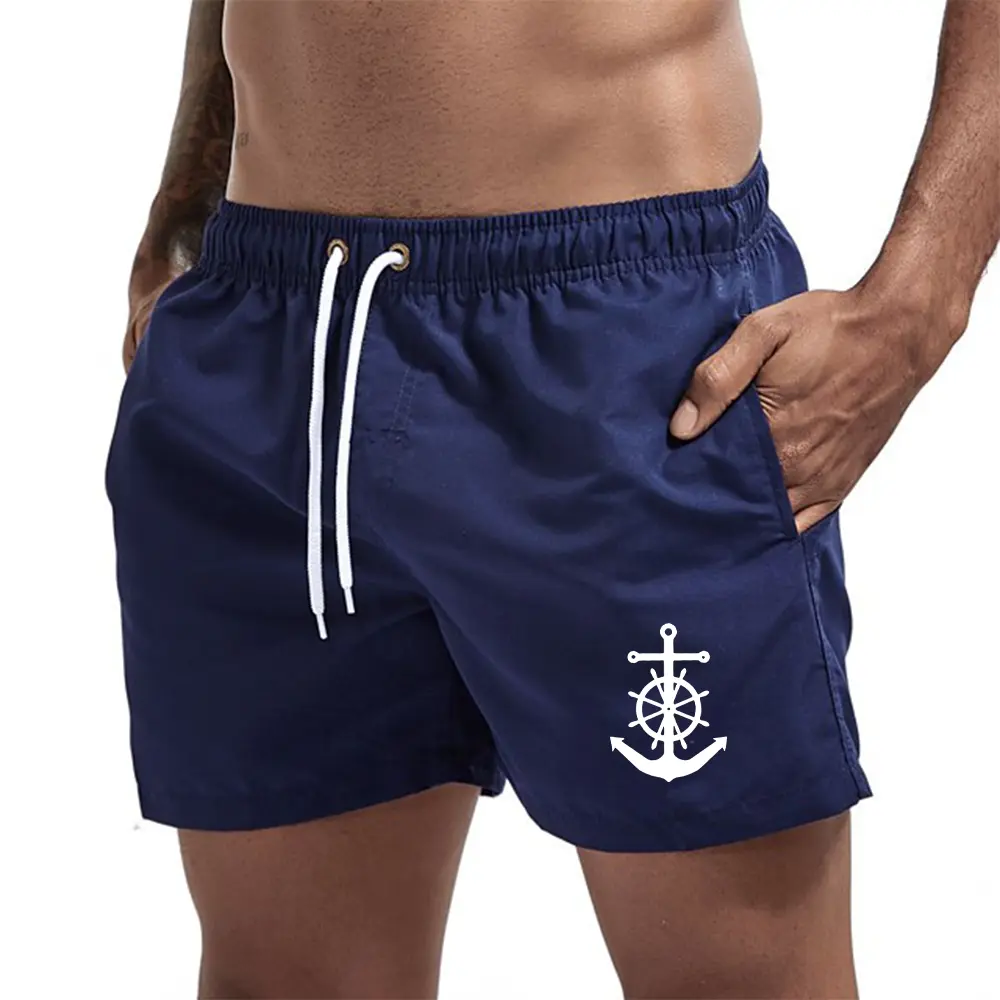Men's Swim Trunks Anchor Print Board Shorts Quick Dry Swim Shorts for Swimming Surfing Beach Water Sports Summer 12 colors S-3XL
