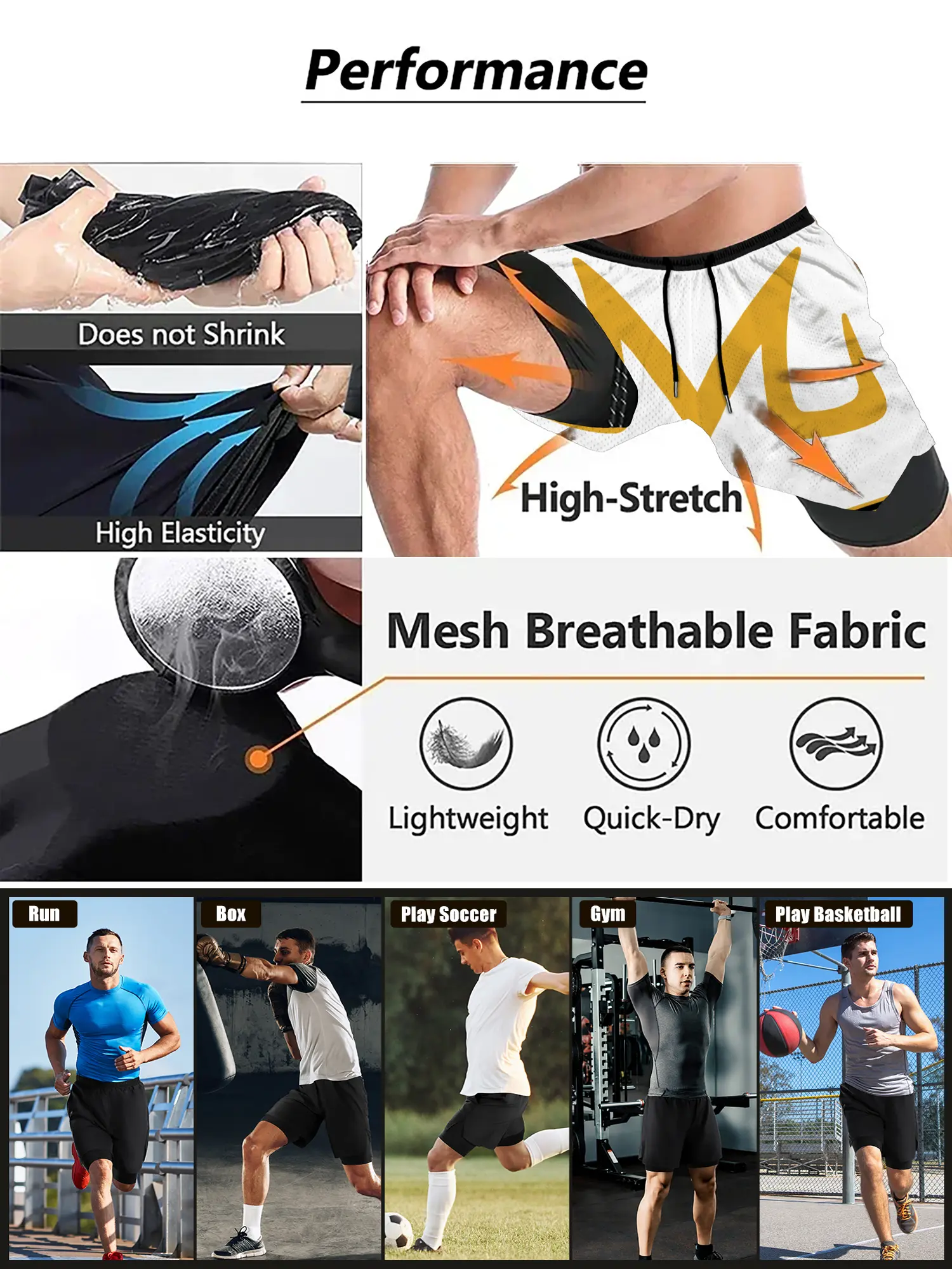 M Lettering Print 2-in-1 Anime Gym Shorts Internal Pocket Performance Shorts Quick-dry Mesh Athletic Short Pants Summer Male