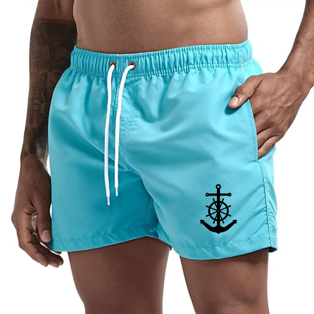 Men's Swim Trunks Anchor Print Board Shorts Quick Dry Swim Shorts for Swimming Surfing Beach Water Sports Summer 12 colors S-3XL